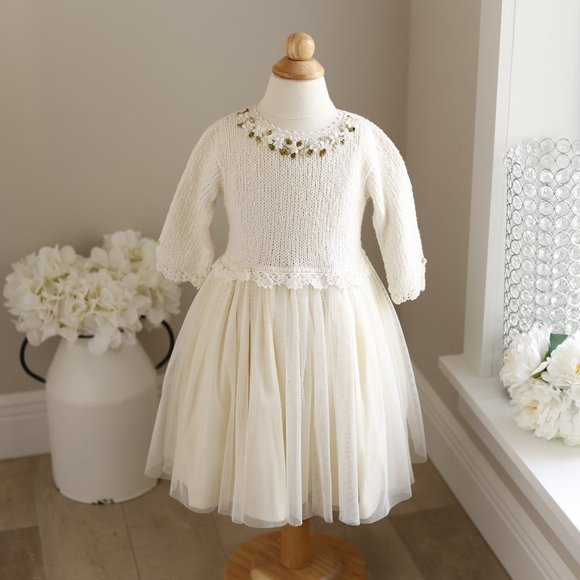 Ivory Tulle and 100% Cotton Sweater Dress Size 2 Boutique Couture NWOT - Picture 3 of 7